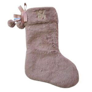 Victoria's Secret Pink Faux Fur Christmas Stocking VS Monogram Pom Pom New‎